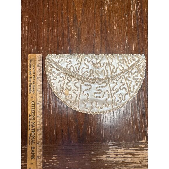 Vintage 50s Beaded Champagne Colored Hand Bag Clutch - Picture 9 of 9